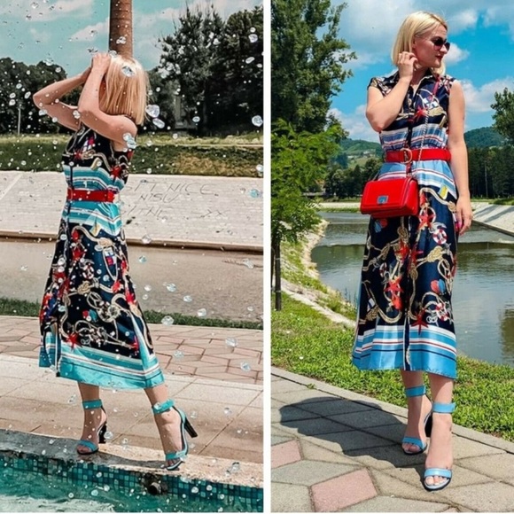 NWT ZARA Chain Print Belted Dress S Blogger’s Favorite - Picture 3 of 8